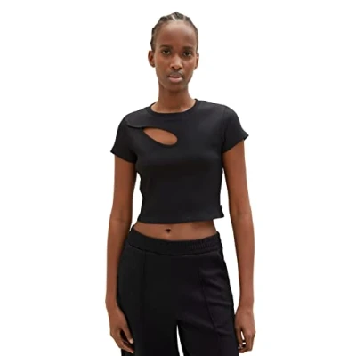 Abbildung von TOM Tailor Denim W CUT OUT Tshirt basic, Damen, Größe: Large, Deep black