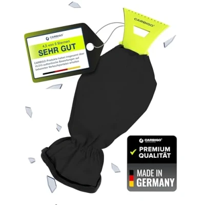 Abbildung von Carbigo Eiskratzer mit Handschuh I Praktischer Auto, wasserabweisendem Kratzhandschuh Scheibenkratzer Auto für Minusgrade, Eisbrecher Zähnen Kratzer schnell trocknend
