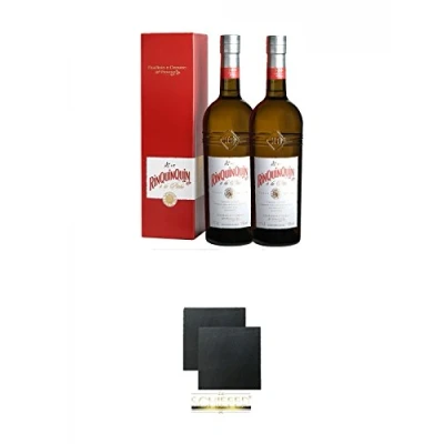 Abbildung von RinQuinQuin Weißwein in GP 2 x 0,75 Liter + Schiefer Glasuntersetzer eckig ca. 9,5 cm Ø Stück