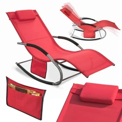 Abbildung von SoBuy OGS28 R Swingliege Schaukelliege Sonnenliege Liegestuhl Relaxliege Gartenliege mit Tasche Gewebe in rot 150 kg Belastung