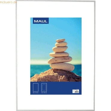 Abbildung von Maul Bilderrahmen MAULdesign 50x70 cm aus Aluminium zum Hängen in Quer und Hochformat edler, schmaler Wechselrahmen mit Passepartouteinleger ideal für Fotos, Collage Bilder Silber