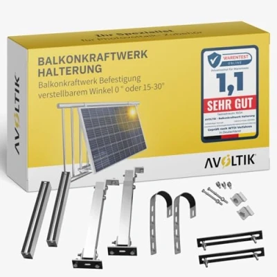 Abbildung von Avoltik Balkonkraftwerk Halterung Balkon für alle Solarpanel Größen I Solarmodul aus robustem Aluminium Befestigung verstellbarem Winkel 0 oder 15 30