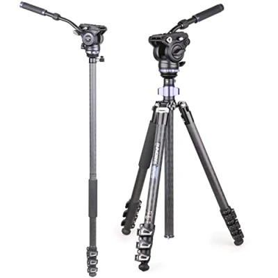 Abbildung von INNOREL MT70C 10 lagiges professionelles Videostativ Kit aus Kohlefaser, mit Halbkugel Nivellierer und Flüssigkeitskopf, Umrüstbar auf Einbeinstativ für DSLR, Kamera, Video, Camcorder