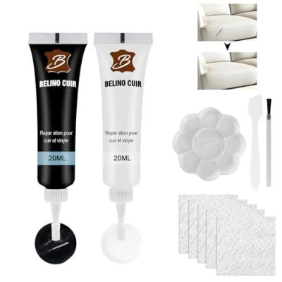 Abbildung von HASAIKA® Lederreparatur Creme, Kunstleder Reparaturset, Leder Restaurator,Reparatur Set für Autositze,Sofas, Lederjacke,Schuhe,Gürtel Kratzer,Löcher, (Schwarz+Weiß)