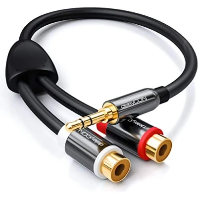Abbildung von deleyCON HQ Cinch zu Klinken Adapter 3,5 Stecker 2x RCA Audio Kabel