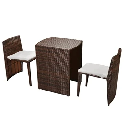 Abbildung von vidaXL Bistro Set 3 TLG., Gartenmöbel mit Kissen Tisch und 2 Stühle, Gartengarnitur Platzsparend, Garten Balkon Terrasse Möbel, Braun Poly Rattan