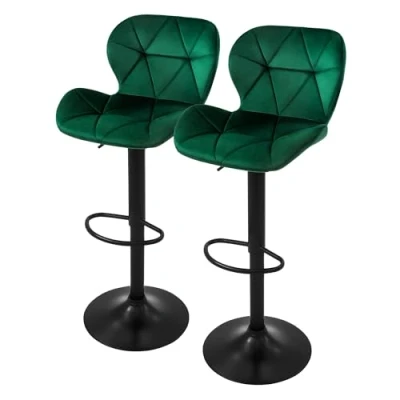 Abbildung von ML DESIGN Barhocker Gepolsterter Barstuhl mit Rückenlehne und Fußstütze, 360 drehbar (2 St), Bistrohocker aus Samt, Grün, Drehstuhl Hocker Tresenhocker