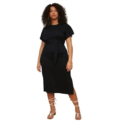 Abbildung von TRENDYOL Damen Midi Jerseykleid Slim Plus Size Kleid, Schwarz, XL Größen