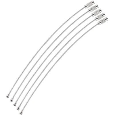 Abbildung von WEBBOMB® 5x Schlüsselringe aus Drahtseil 1,5x 150mm Edelstahl Gepäckanhänger mit PVC Ummantelung &amp; Drehverschluss multifunktionale Drahtringe Schlüsselanhänger Schlüssel Organizer (silber)