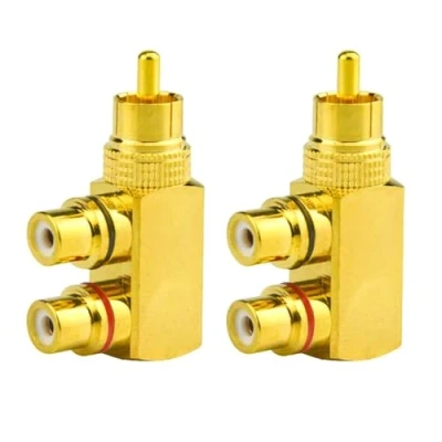Abbildung von WMYCONGCONG 2 Stück RCA Splitter Adapter Stecker auf Buchsen rechtwinkliger Splitterstecker