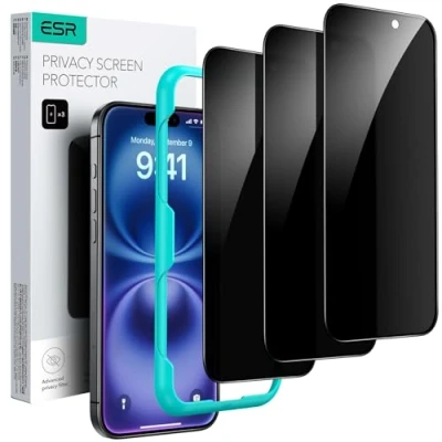 Abbildung von ESR für iPhone 16/ 15 Panzerglas, Displayschutzfolie 3 Stück, Display Sichtschutzfolie aus gehärtetem Glas mit einfachem Befestigungswerkzeug, mikrogebogene Kanten, Hüllenfreundlich