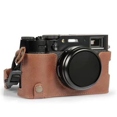 Abbildung von MegaGear Ever Ready Halbkameratasche aus echtem Leder, kompatibel mit Fujifilm X100VI (Braun)