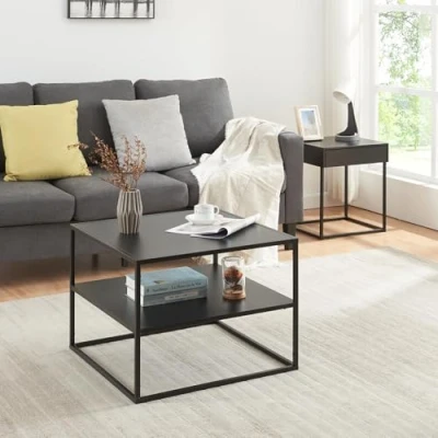 Abbildung von en.casa Couchtisch, »Solund« Beistelltisch mit Ablage 60x60x45 cm Schwarz, matt
