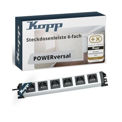 Abbildung von Kopp Powerversal Steckdosenleiste, 6 Fach, IP 20, 1,4 m Zuleitung, 226720018