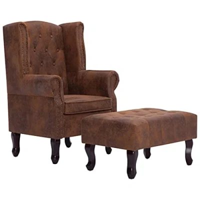 Abbildung von vidaXL Chesterfield Sessel mit Fußhocker Relaxsessel Polstersessel Fernsehsessel Lehnstuhl Lehnsessel Loungesessel Hocker Braun Wildleder Optik