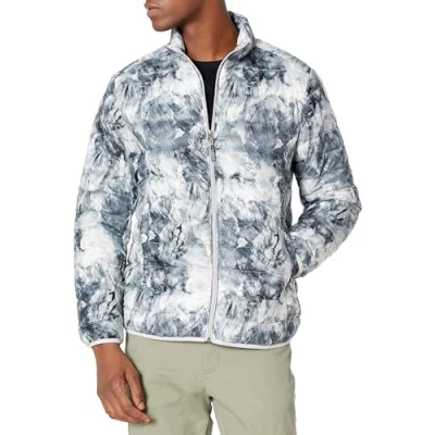 Abbildung von Amazon Essentials Herren Verstaubare, Leichte, Wasserabweisende Pufferjacke (Erhältlich In Big &amp; Tall), Schwarz Weiß Marmormuster, XXL