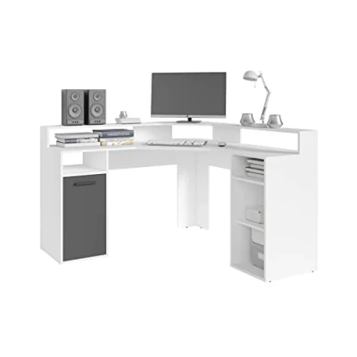Abbildung von byLIVING Fox Gaming Schreibtisch, Eckschreibtisch, viel Ablagefläche, mit Aufsatz, Holzwerkstoff, Weiß, B 139, H 90,8, T 139 cm