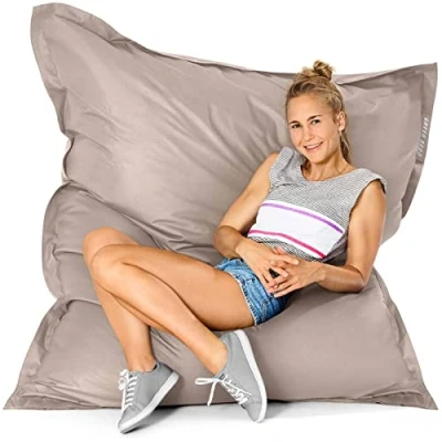 Abbildung von Green Bean© Outdoor Sitzsack 120x160cm 270 Liter Kinder &amp; Erwachsene Bean Bag EPS Perlen Füllung Riesensitzsack Groß Liegekissen Waschbar Wetterfest Lounge Chair Sitzkissen Bodenkissen Dunkelbeige
