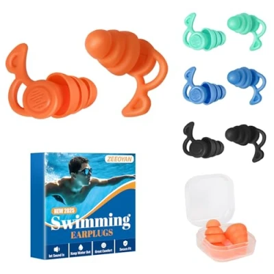 Abbildung von Schwimm Ohrstöpsel für Erwachsene, 4 Paar Wasserdichte Wiederverwendbare Weich Silikon Ohrschutz zum Schwimmen, Surfen, Schnorcheln und anderen Wassersportarten