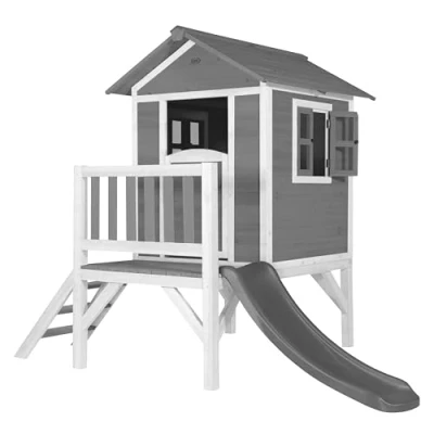 Abbildung von Beach Lodge XL Spielhaus mit Rutsche in grau aus FSC Holz.