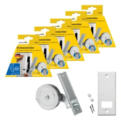 Abbildung von 5 er Set Schellenberg 50100 Einlasswickler MAXI + 53103 Abdeckplatte Standard, Lochabstand 10,5 cm, Gurtwickler für Rollladengurte mit 23 mm Breite inklusive passender Blende in Weiß