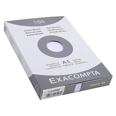Abbildung von Exacompta 13208E Packung mit 100 Karteikarten, DIN A5, kariert, ideal für Notizen, Weiß, 1 Pack