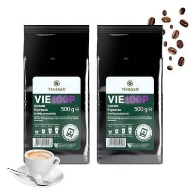 Abbildung von VENESSA VIE 100P 2 x 500g Premium Instant Espresso für Automaten, schonend geröstet Kaffeepulver, kräftig aromatisch löslich hochergiebig