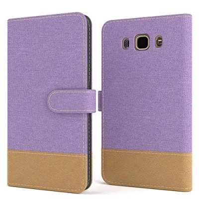 Abbildung von EAZY CASE Tasche kompatibel mit Samsung Galaxy J5 (2016) Stoff Schutzhülle Standfunktion Klapphülle Bookstyle, Handytasche Handyhülle Magnetverschluss und Kartenfach, Kunstleder, Lila