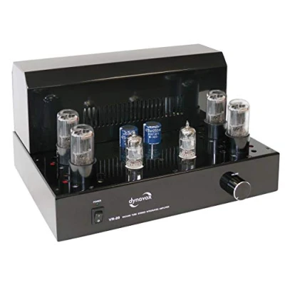 Abbildung von Dynavox Röhrenvollverstärker VR 20 schwarz, HiFi Verstärker für warmen Röhren Sound, Vintage Design mit abnehmbaren Schutzgitter