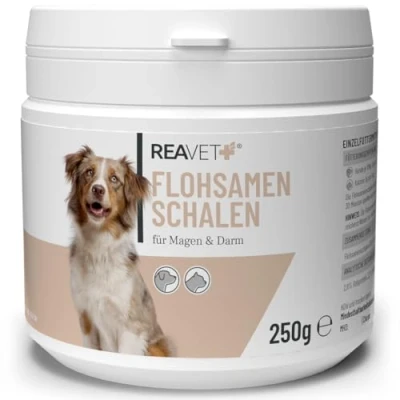Abbildung von ReaVET Flohsamenschalen für Hunde &amp; Katzen 250g Naturrein in Premium Qualität, Ballaststoffreich, Glutenfrei I Flohsamen Hund Katze Premiumqualität, Ohne Zusätze