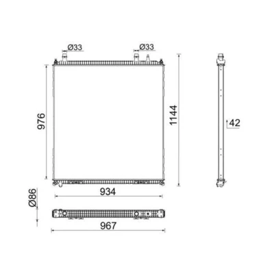 Abbildung von MAHLE ORIGINAL CR 106 000P Kühler, Motorkühlung 976 934 42 ohne Rahmen Kühlrippen gelötet