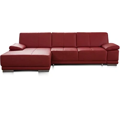 Abbildung von CAVADORE Bettsofa Corianne in Echtleder / Ecksofa inkl. Schlaffunktion und verstellbaren Armlehnen 282 x 80 162 Echtes Leder, rot