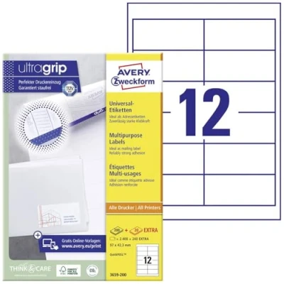 Abbildung von AVERY Zweckform Etiketten 3659 200 weiß 97,0 x 42,3 mm