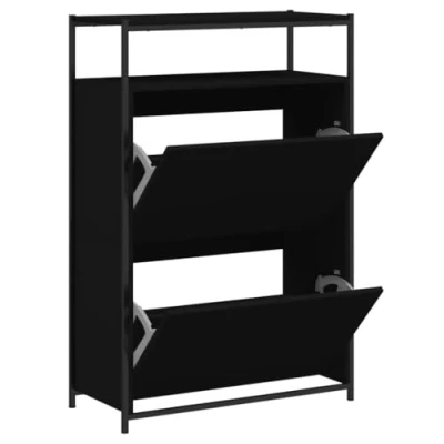 Abbildung von vidaXL Schuhschrank Schwarz 75x34x112 cm Holzwerkstoff