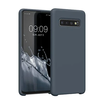 Abbildung von kwmobile Hülle kompatibel mit Samsung Galaxy S10 Silikon Handy Case Handyhülle weiche Oberfläche kabelloses Laden Dunkler Schiefer