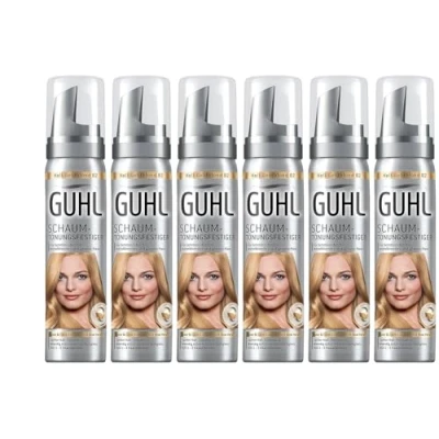 Abbildung von 6x Guhl Schaum Tönungsfestiger 82 Hell Goldblond mit Aloe Vera schenkt sanften Halt für lichtblondes bis mittelblondes und graues Haar 75ml (6er Pack)