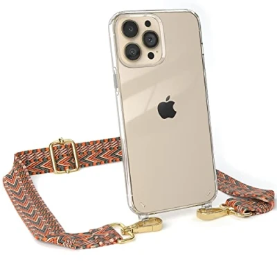 Abbildung von EAZY CASE Handykette Verstellbarer Trageriemen kompatibel mit iPhone 13 Pro Max, Handytaschenband, Handykordel Phone Case, Ersatzgurt für Ketten, Orange/Grün Haken Gold
