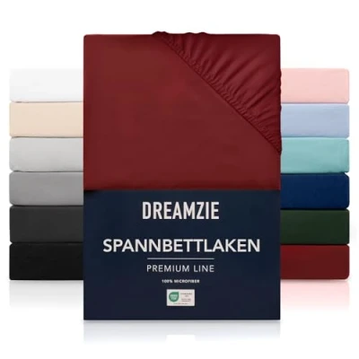Abbildung von Dreamzie Spannbetttlaken 200x200 cm Hoher Steg bis 33 100% Mikrofaser Burgunderrot Schadstoffgeprüft (Oeko TEX), Bettlaken mit Gummizug
