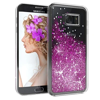 Abbildung von EAZY CASE Hülle kompatibel mit Samsung Galaxy S7 Edge Schutzhülle Flüssig Glitzer, Handyhülle, Schutzhülle, Back Cover Glitter Flüssigkeit, aus TPU/Silikon, Transparent/Durchsichtig, Lila