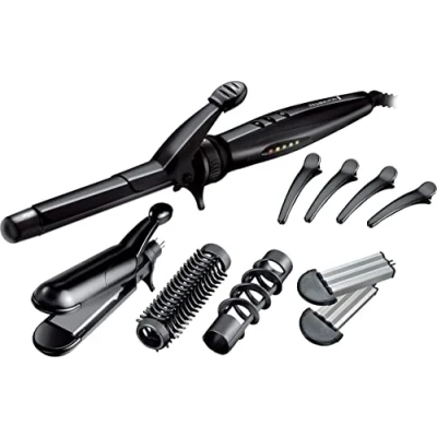 Abbildung von Remington Multistyler inkl. wendbare Stylingplatten S8670, 19 mm Lockenstab , Rundbürsten und Spirallockenaufsatz, Haarclips, schwarz