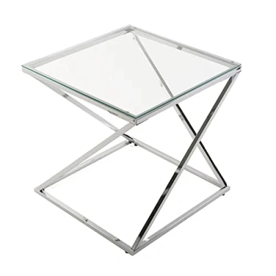 Abbildung von Versa Trento Beistelltisch für das Wohnzimmer, Schlafzimmer oder die Küche. Moderner, niedriger Tisch, Maßnahmen (H x L B) 51 cm, Glas und Metall, Farbe: Silber