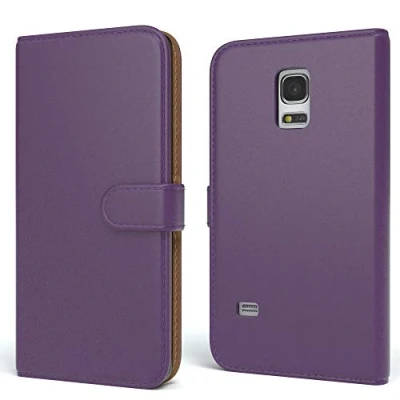 Abbildung von EAZY CASE Tasche kompatibel mit Samsung Galaxy S5 Mini Schutzhülle Standfunktion Klapphülle Bookstyle, Handytasche Handyhülle Magnetverschluss und Kartenfach, Kunstleder, Lila