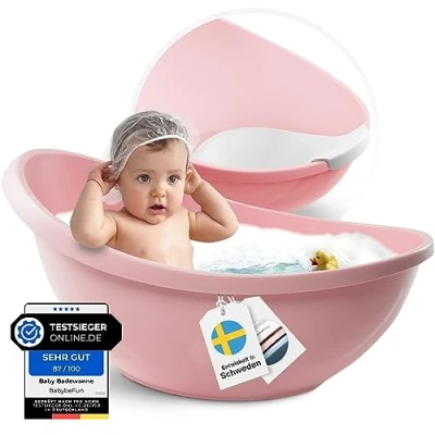 Abbildung von BabybeFun Baby Badewanne mit Badewanneneinsatz für Neugeborene [Testsieger] Rutschfest Babybadewanne Babys und Kleinkinder [0 12 Monate] Babywanne Dusche Rosa