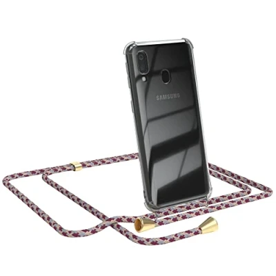 Abbildung von EAZY CASE Handykette kompatibel mit Samsung Galaxy A40 Handyhülle Umhängeband, Handykordel Schutzhülle, Silikonhülle, Hülle Band, Stylische Kette für Smartphone, Bordeaux Camouflage