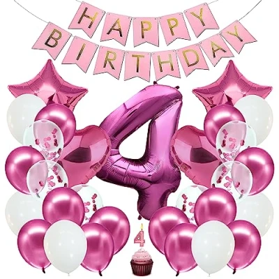 Abbildung von envami® Geburtstagsdeko Mädchen Pink Zahl 4. Happy Birthday Deko Folienballon 4 Luftballon Geburtstag Kindergeburtstag