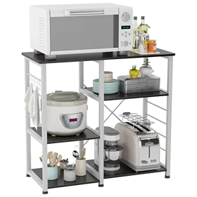 Abbildung von soges Bäckerregale Küchenregal Standregal Mikrowellenhalter Bäcker Regal Haushaltsregal mit 3 Ablagen, multifunktionale Küchenregallagerung Beistellwagen, Schwarz 171 BK