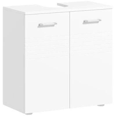Abbildung von kleankin Waschbeckenunterschrank Badezimmerschrank Waschtischunterschrank mit 2 Türen Regal verstellbar U förmiger Ausschnitt Spanplatte Weiß 60 x 30 62,5 cm