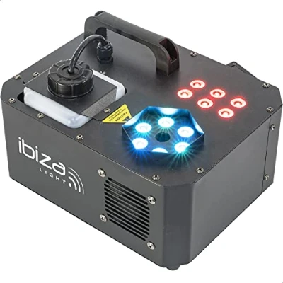 Abbildung von Ibiza SPRAY COLOR 1000 1000W Nebelmaschine mit RGB LEDs und 2 Fernbedienungen Schwarz
