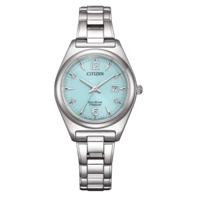 Abbildung von Citizen Solaruhr EW2601 81M, Armbanduhr, Damenuhr, Titanarmband, bis 10 bar wasserdicht, Datum