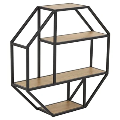 Abbildung von ACTONA GROUP Wandregal, Metallgestell, 2 Einlegeböden, Achteckform und asymmetrischen Details